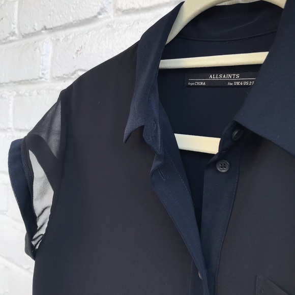 All Saints Dresses & Skirts - All Saints Silk Shirt Dress Size 2 Navy Black